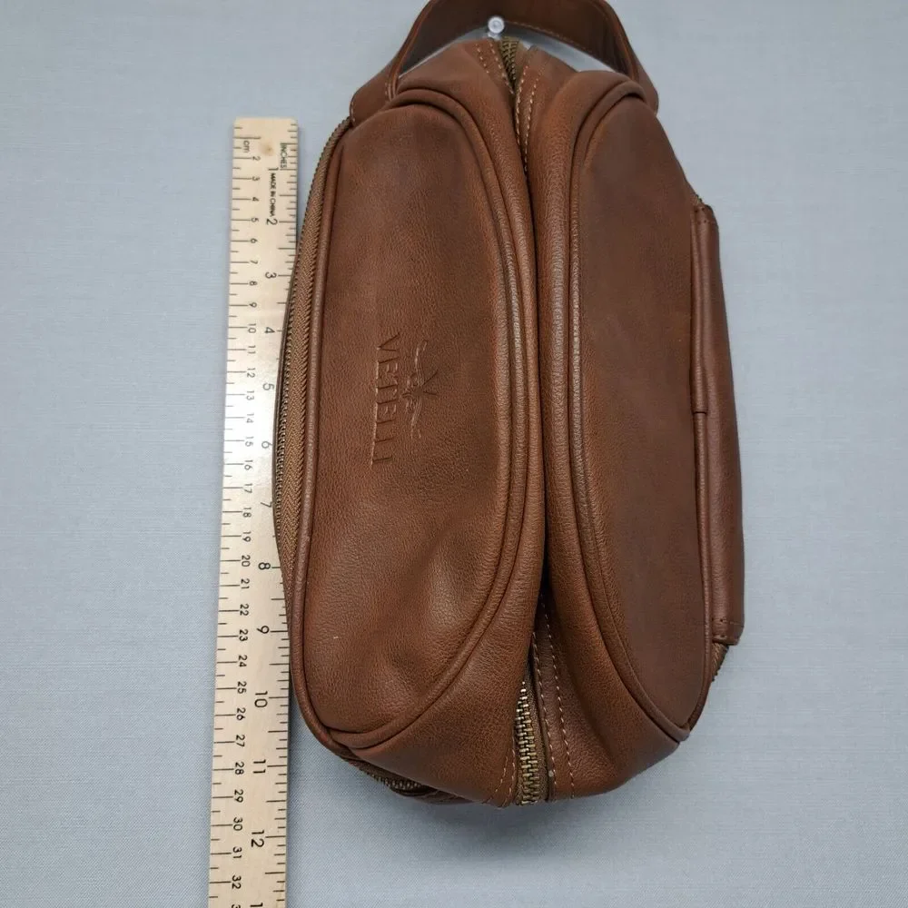 Vetelli Classic Leather Travel Toiletry Bag with 2 Compartments